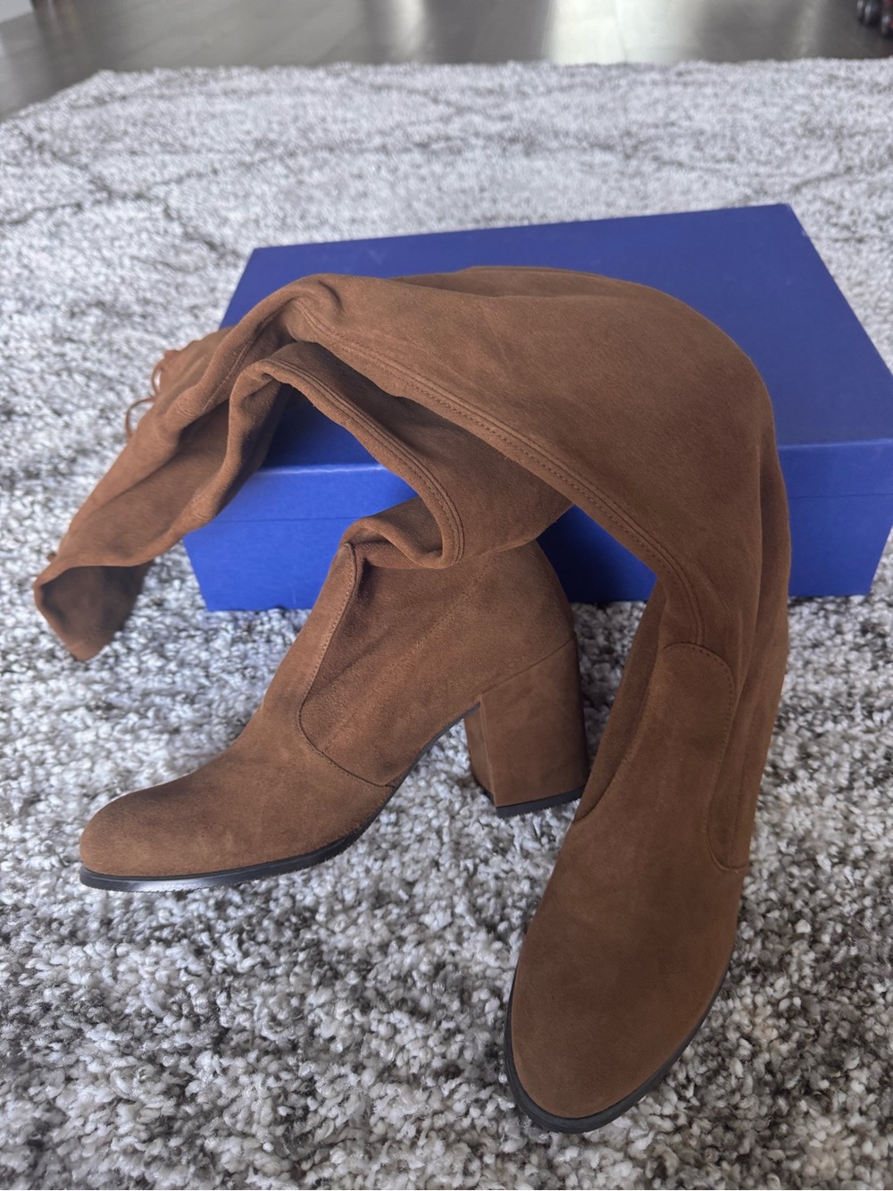 NEW Stuart Weitzman Tieland coffee brown suede over the knee heel boots sz 8 - Picture 3 of 11